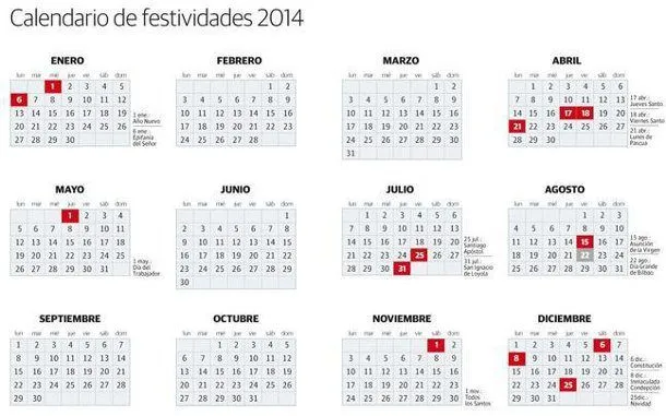 CALENDARIO 2014 FESTIVOS - Imagui