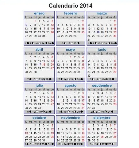 Calendario del 2014 para imprimir
