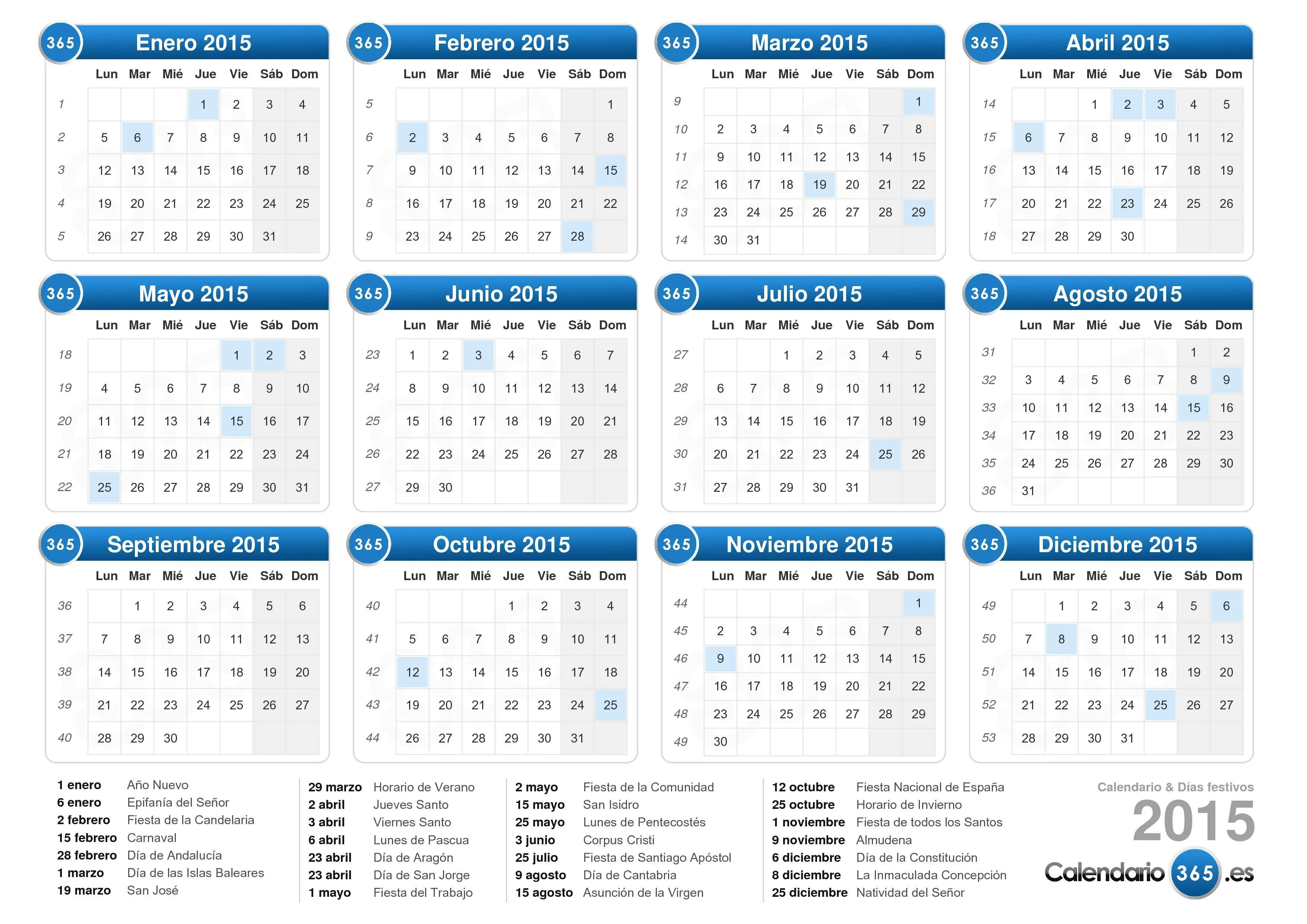 Calendario 2015.