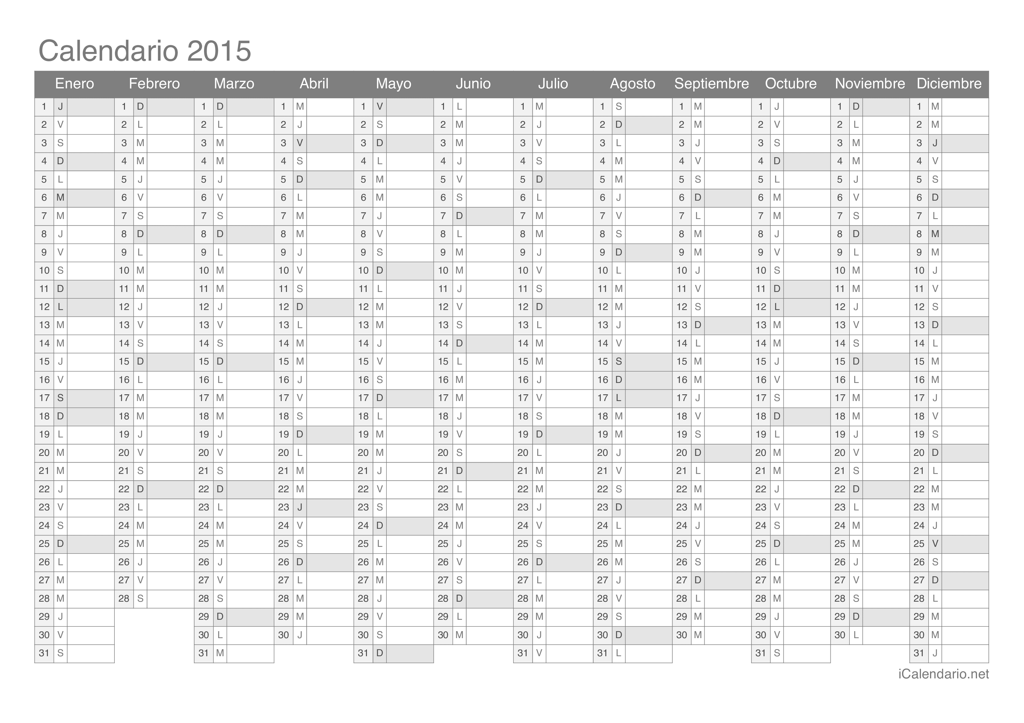 Calendario 2015 para imprimir - iCalendario.net Calendario 2015 para imprimir - iCalendario.net
