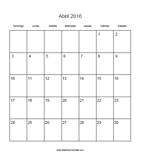 Calendario Abril 2016 - Para Imprimir Gratis - ParaImprimirGratis.com Calendario Abril 2016 - Para Imprimir Gratis - ParaImprimirGratis.com