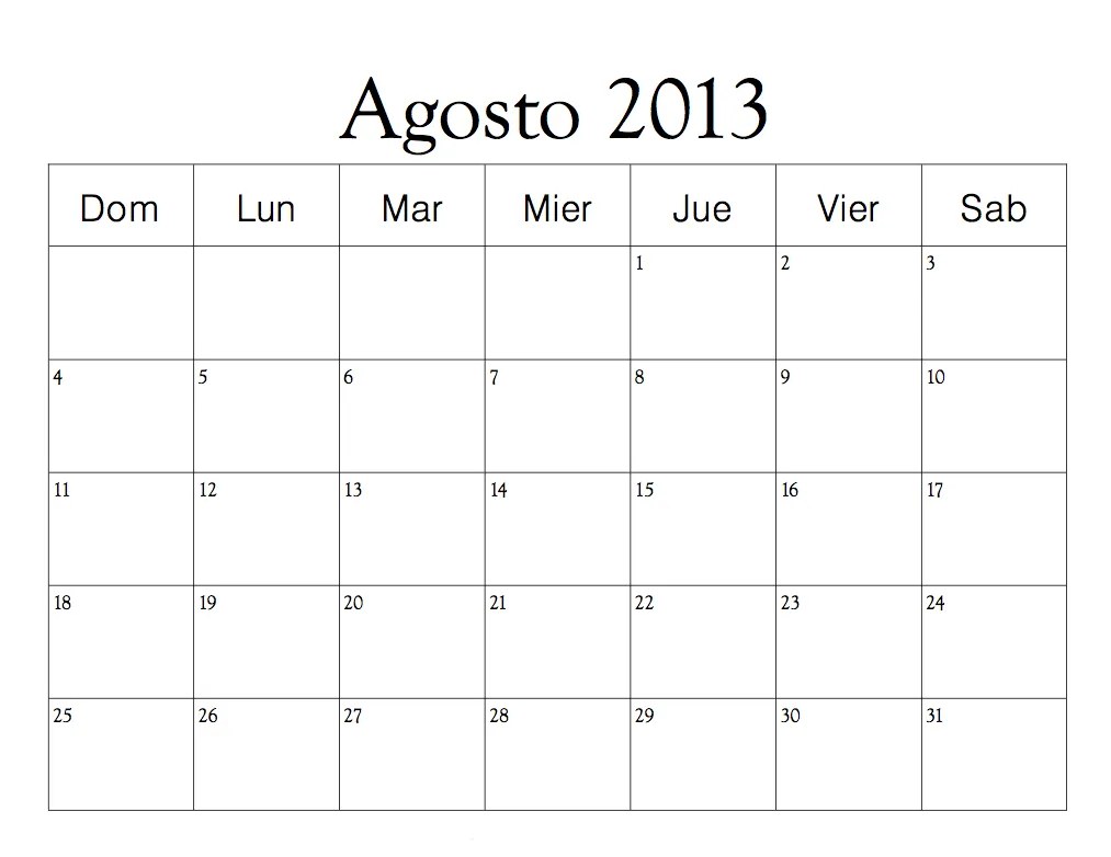 Calendario Agosto 2013 para colorear | Dibujos para Colorear Infantil