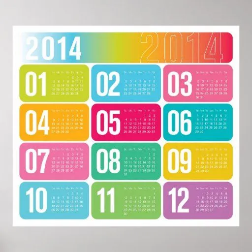 Calendario colorido anual 2014 poster | Zazzle