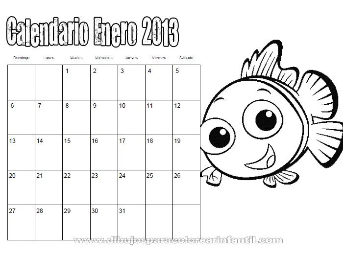 Calendario Enero 2013 para colorear ~ Dibujos para Colorear Infantil