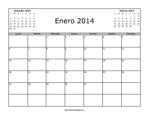 Calendario Enero 2014 en Blanco - Para Imprimir Gratis ... Calendario Enero 2014 en Blanco - Para Imprimir Gratis ...