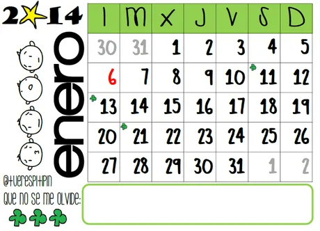 Calendario de enero 2014 {listo para imprimir} - Paperblog Calendario de enero 2014 {listo para imprimir} - Paperblog