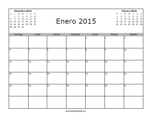 Calendario Enero 2015 en Blanco - Para Imprimir Gratis ... Calendario Enero 2015 en Blanco - Para Imprimir Gratis ...