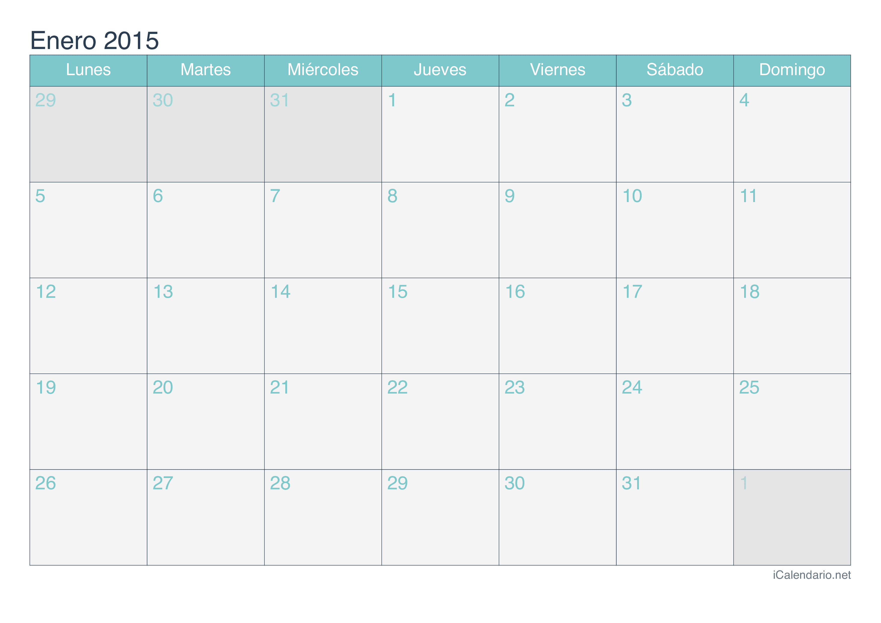 Calendario enero 2015 para imprimir - iCalendario. Calendario enero 2015 para imprimir - iCalendario.