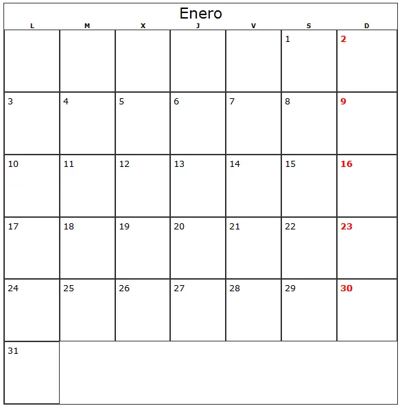 CALENDARIO ENERO - Imagui