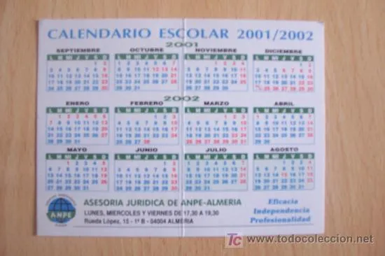 calendario escolar 2001-02. anpe almeria - Comprar Calendarios ...