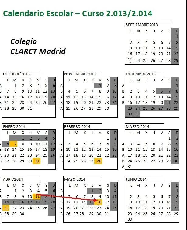 Calendario Escolar 2013-2014 | Colegio Claret de Madrid Calendario Escolar 2013-2014 | Colegio Claret de Madrid
