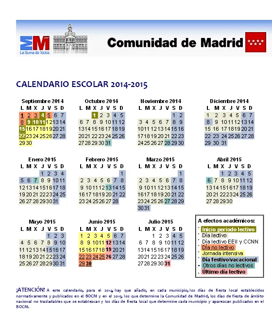 Calendario escolar Madrid 2014-2015 | Vacaciones curso 2014-2015 ... Calendario escolar Madrid 2014-2015 | Vacaciones curso 2014-2015 ...