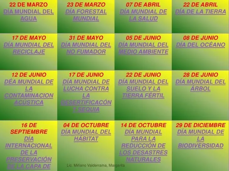 Calendario Escolar Ambiental