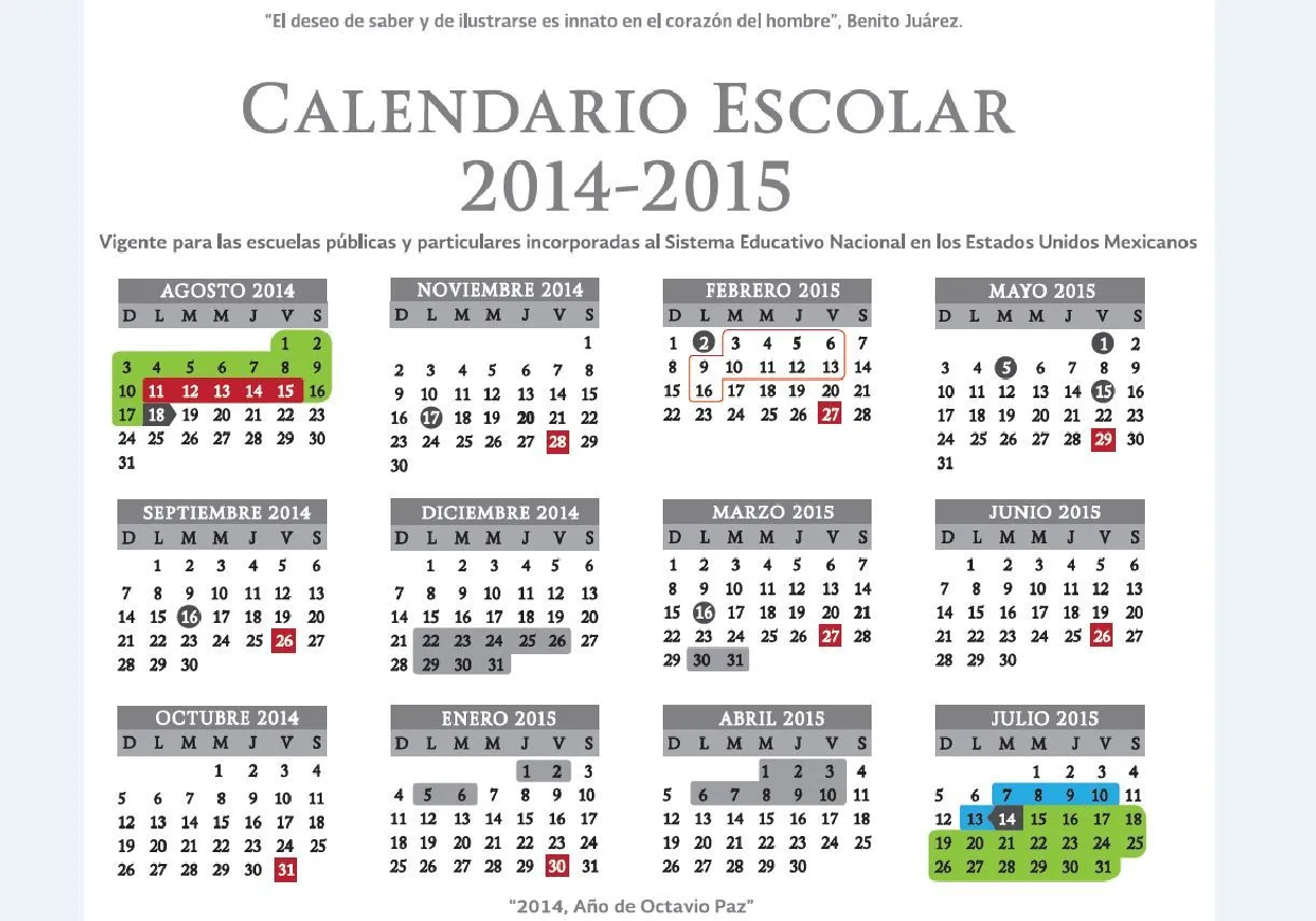 Calendario Escolar Oficial SEP 2014-2015 | Ing. / Lic. Victor ...