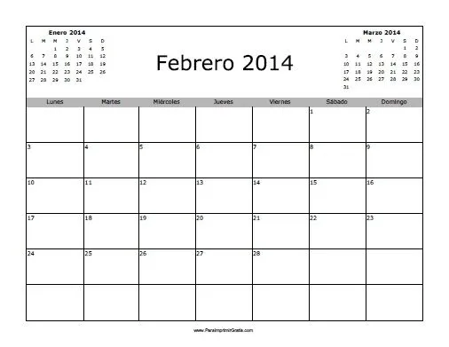 Calendario Febrero 2014 en Blanco - Para Imprimir Gratis ... Calendario Febrero 2014 en Blanco - Para Imprimir Gratis ...