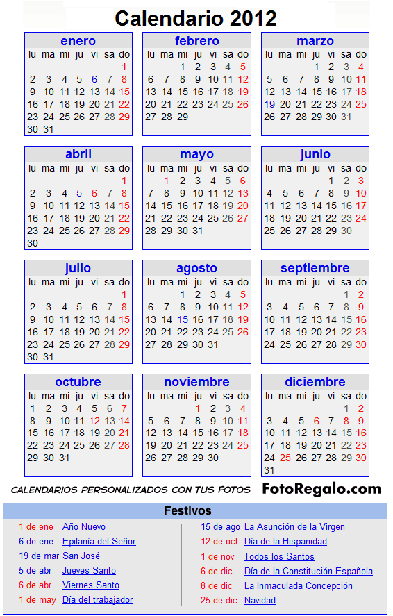 ... dias festivos el calendario laboral de 2012 resume los dias que tiene ... dias festivos el calendario laboral de 2012 resume los dias que tiene