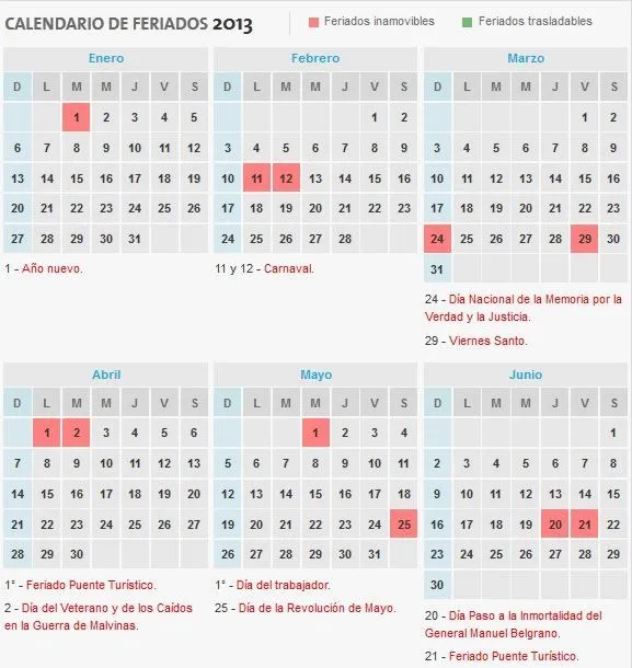 Calendario y Feriados 2013 Argentina - Imagen - Taringa!