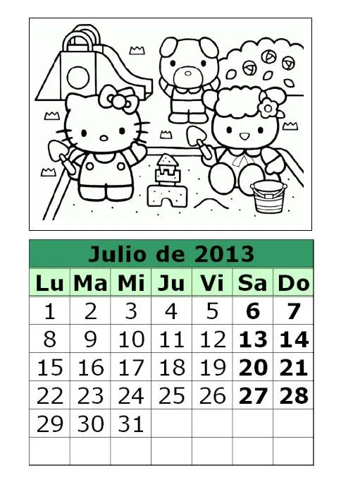 Calendario julio 2013 infantil - Imagui