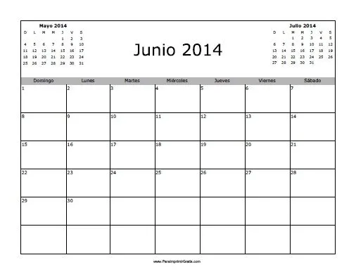 Calendario Junio 2014 en Blanco - Para Imprimir Gratis ...