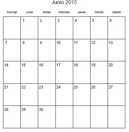 Calendario Junio 2015 para Imprimir | Calendarios | Lugares para ...