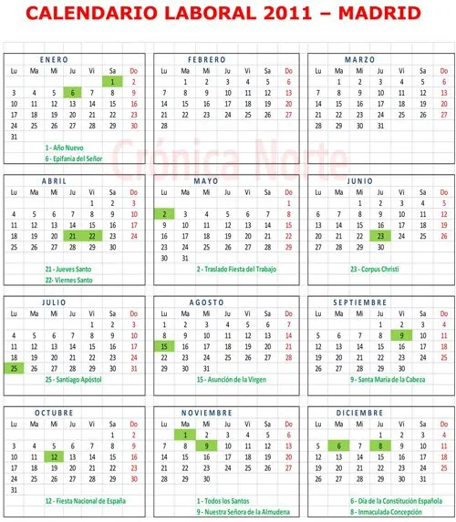 El calendario laboral de 2011 en Madrid incluye 14 días festivos ...