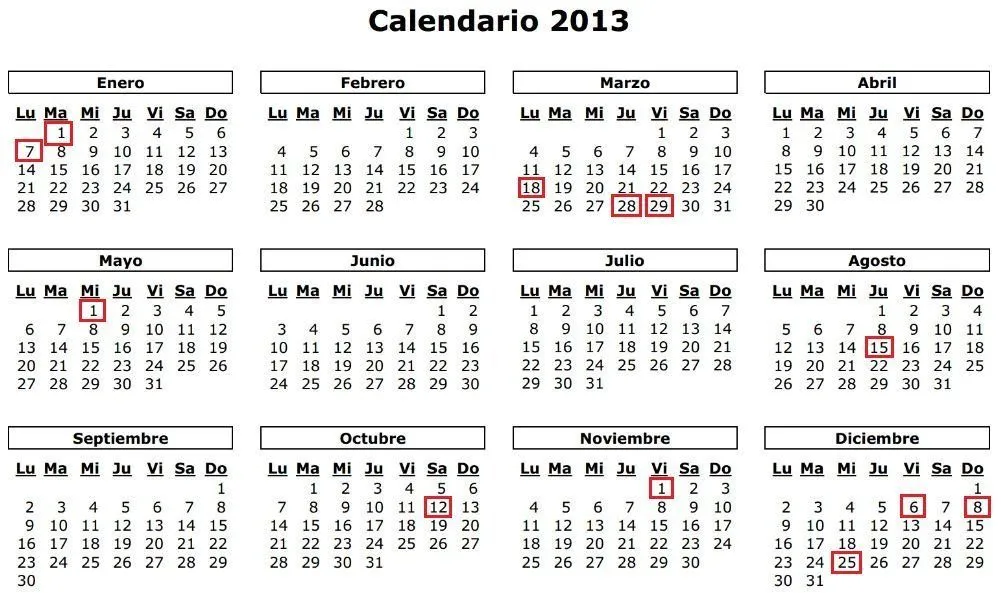 Calendario laboral 2013
