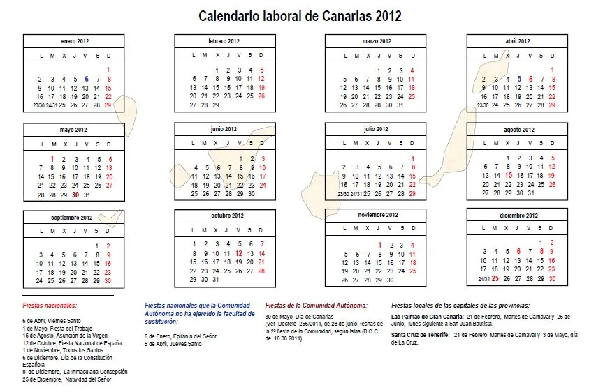 Calendario laboral Canarias 2012 | Información Canarias Calendario laboral Canarias 2012 | Información Canarias