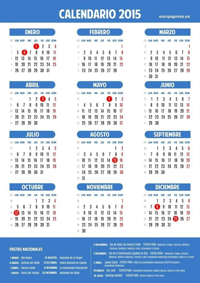Calendario laboral de España 2015 | Carta de México Calendario laboral de España 2015 | Carta de México