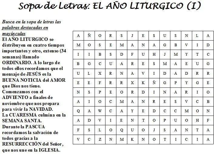 Educar con Jesús: Sopa de letras sobre tiempos del año litúrgico