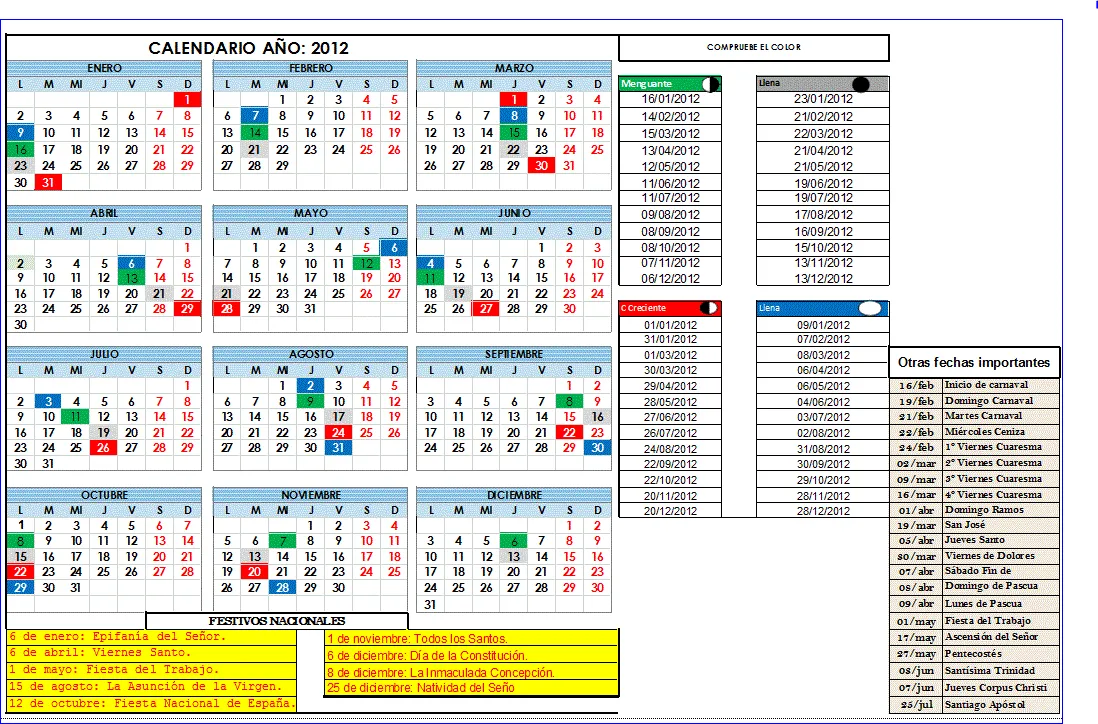 Calendario lunar 2012