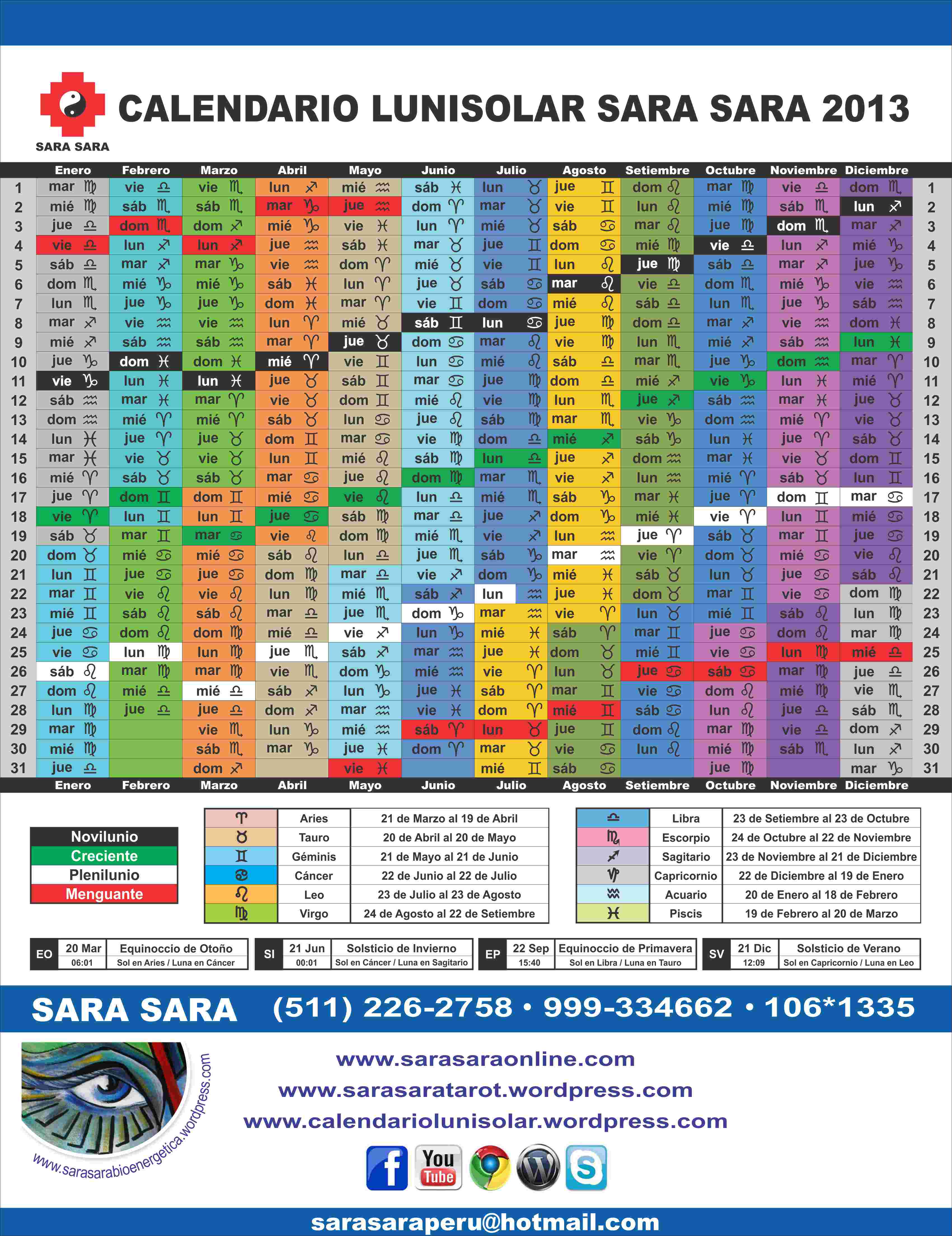 Calendario Lunisolar Sara Sara | Para vivir en bienestar y armonía ... Calendario Lunisolar Sara Sara | Para vivir en bienestar y armonía ...
