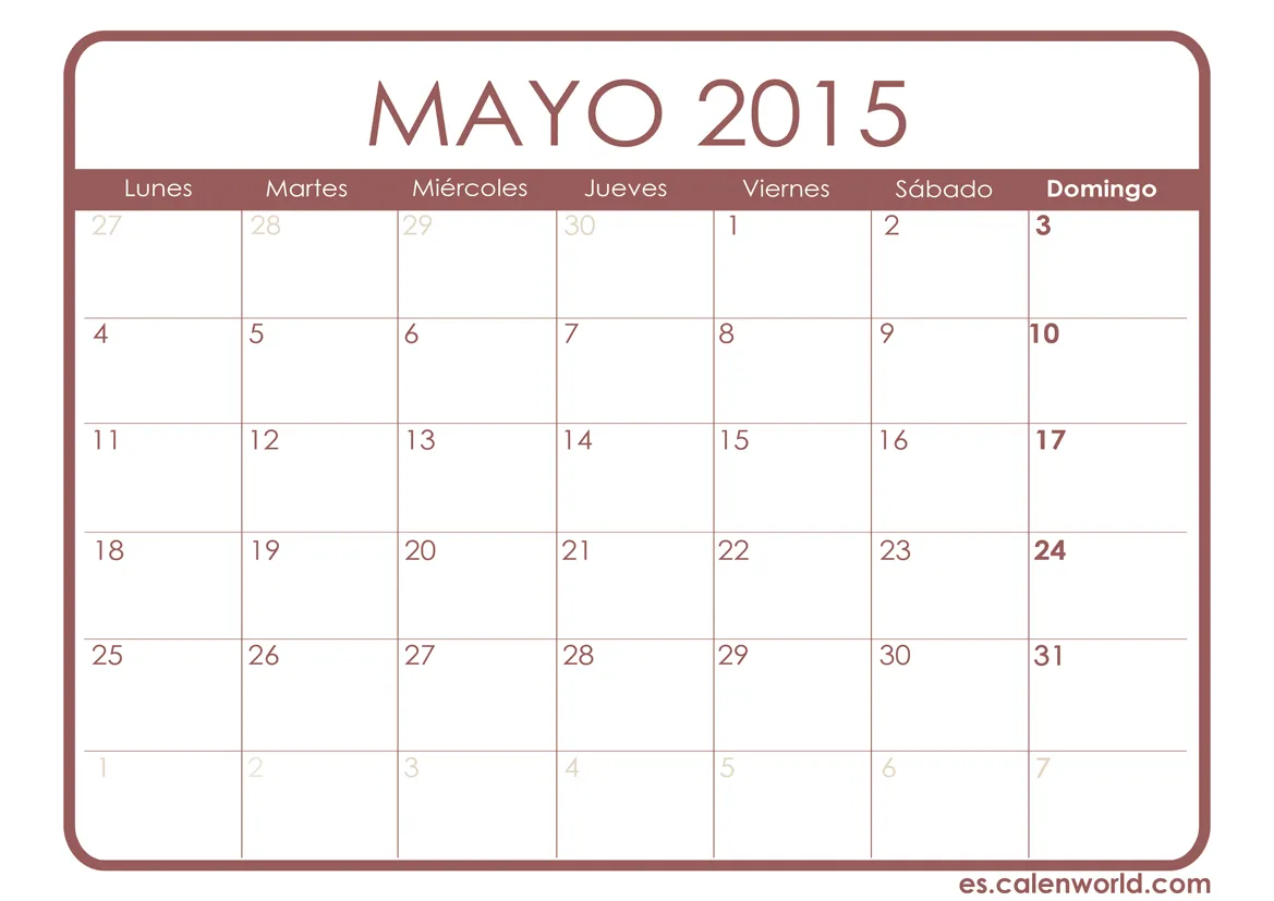 Calendario Mayo 2015 | Calendarios para imprimir Calendario Mayo 2015 | Calendarios para imprimir