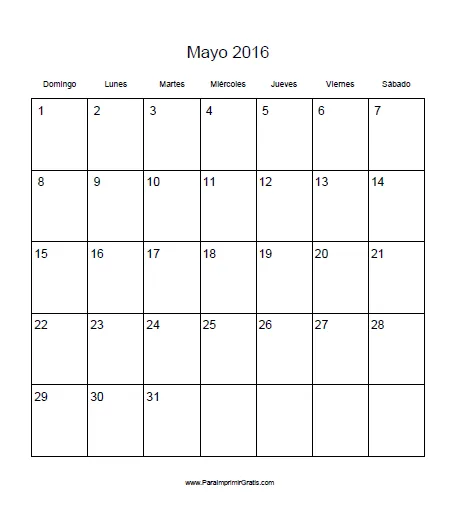 Calendario Mayo 2016 - Para Imprimir Gratis - ParaImprimirGratis.com Calendario Mayo 2016 - Para Imprimir Gratis - ParaImprimirGratis.com