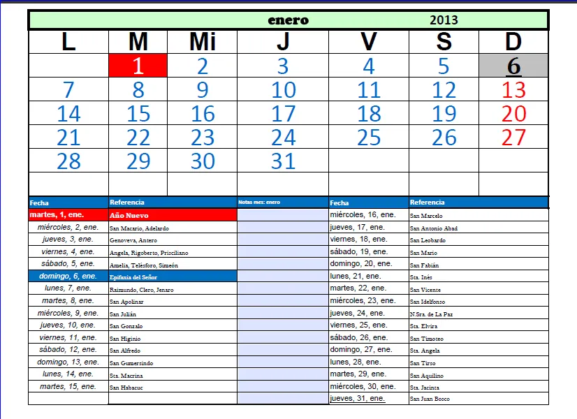 Calendario mensual 2013 en pdf para descargar