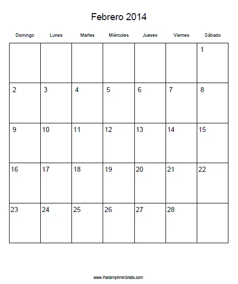 Calendario Febrero 2014 - Para Imprimir Gratis ...