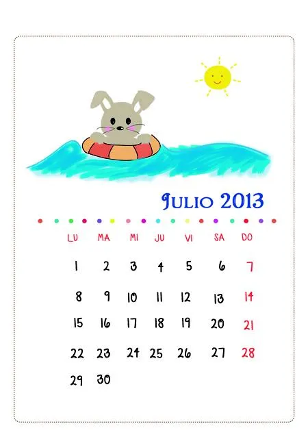 Calendario del més de julio - Imagui