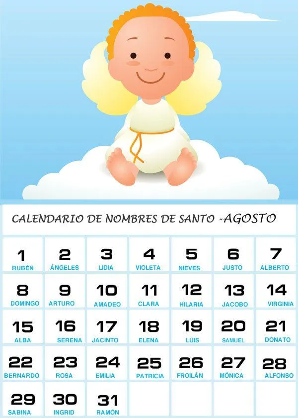 Calendario de los nombres de santos de Agosto Calendario de los nombres de santos de Agosto
