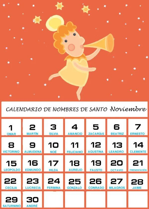 Calendario de los nombres de santos de Noviembre Calendario de los nombres de santos de Noviembre