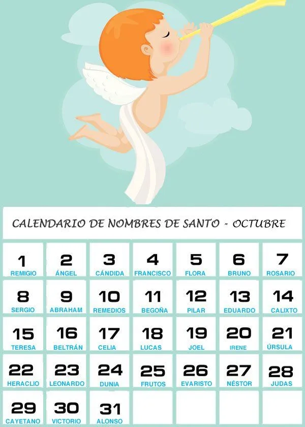 Calendario de los nombres de santos de Octubre Calendario de los nombres de santos de Octubre
