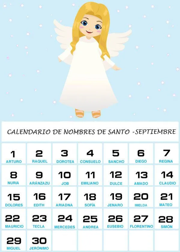 Calendario de los nombres de santos de Septiembre Calendario de los nombres de santos de Septiembre