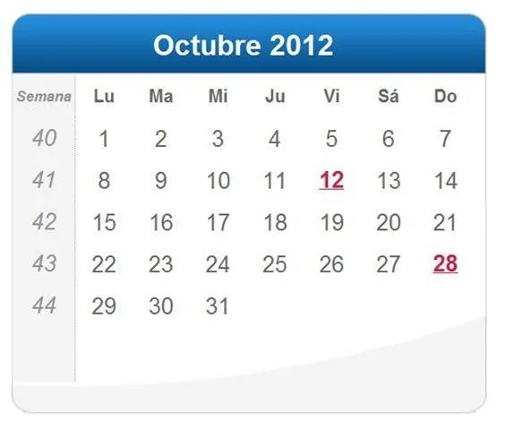 Calendario Octubre 2012