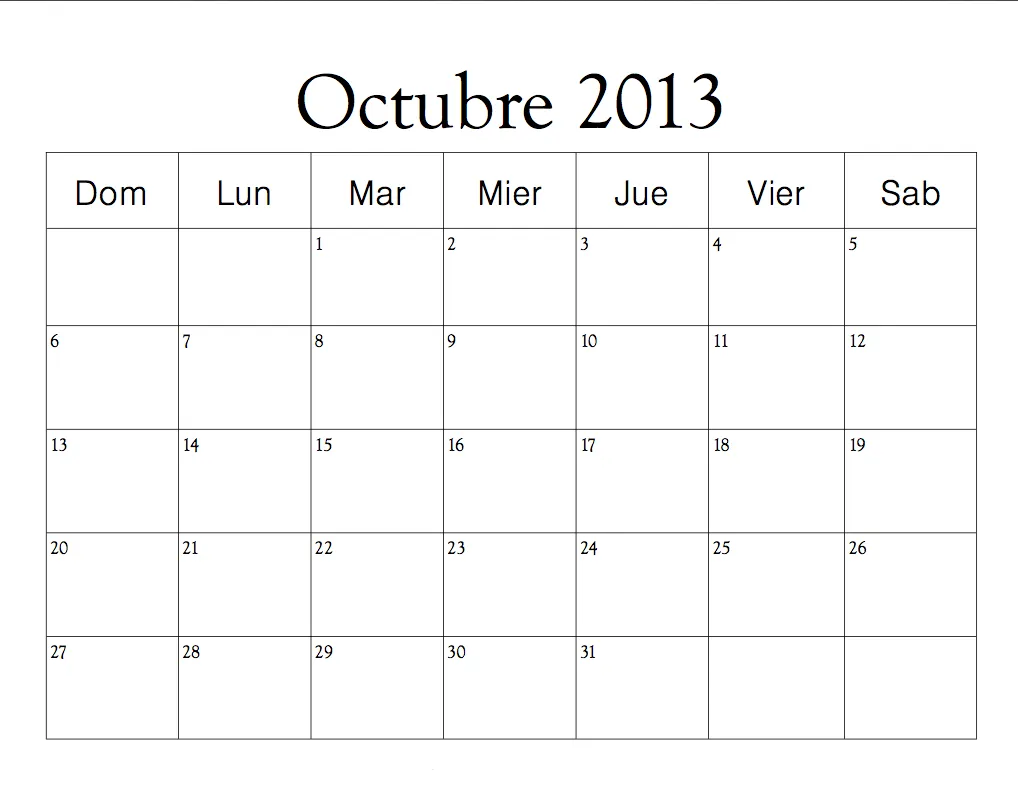 Calendario Octubre 2013 ~ Dibujos para Colorear Infantil