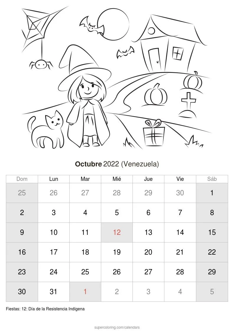 Calendario Octubre 2022 para imprimir (Venezuela) Calendario Octubre 2022 para imprimir (Venezuela)