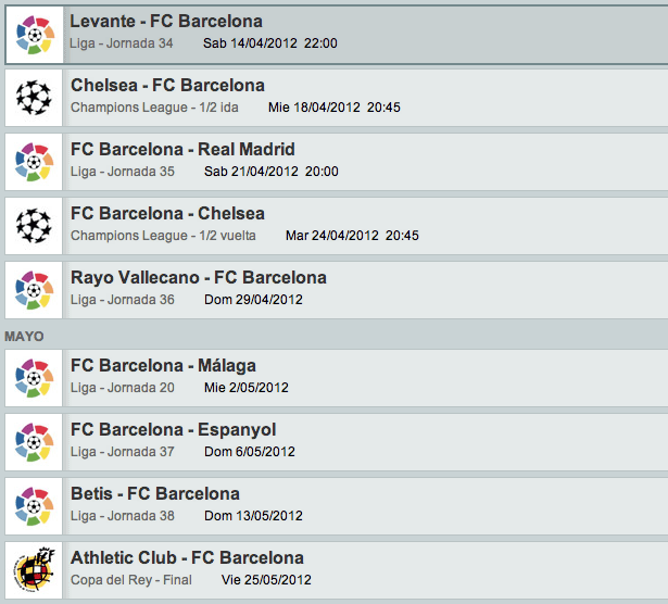 Calendario de partidos del FC Barcelona. Temporada 2011-2012 - Muy ... Calendario de partidos del FC Barcelona. Temporada 2011-2012 - Muy ...