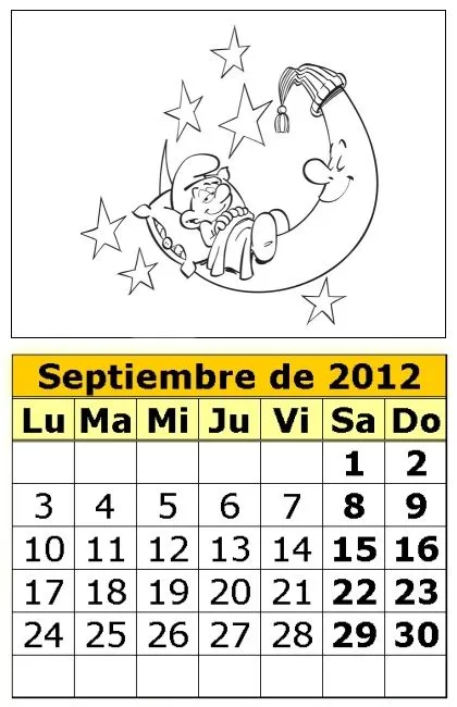 Calendario de los Pitufos para colorear de 2012 (3ª parte ...