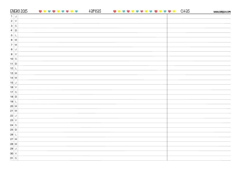 Calendario planificador de tareas para un 2015 fabuloso (descarga ...