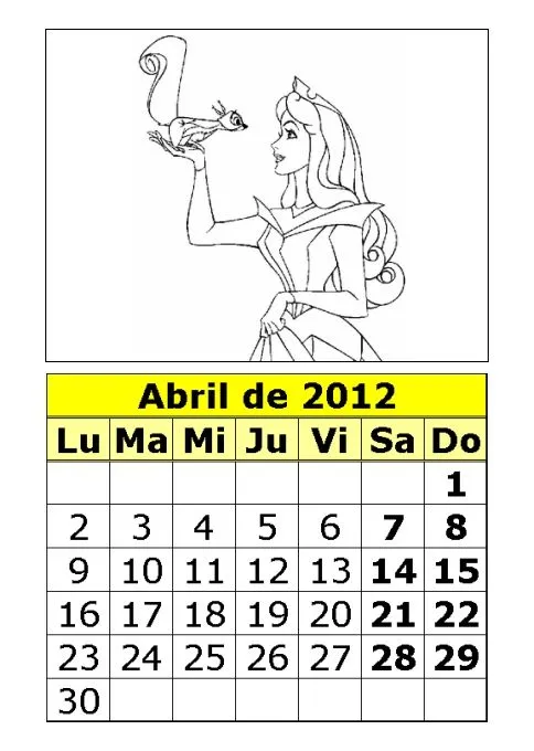 Calendario de princesas para colorear de 2012 (2ª parte ... Calendario de princesas para colorear de 2012 (2ª parte ...