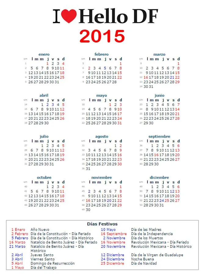 Calendario de puentes y días festivos 2015 #Mexico | HELLO DF Calendario de puentes y días festivos 2015 #Mexico | HELLO DF