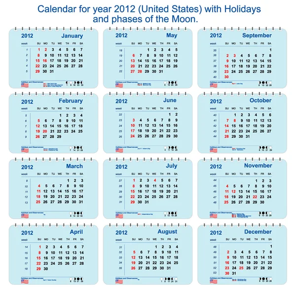 calendario de vector de 2012 con las fases de la luna, numeración ... calendario de vector de 2012 con las fases de la luna, numeración ...
