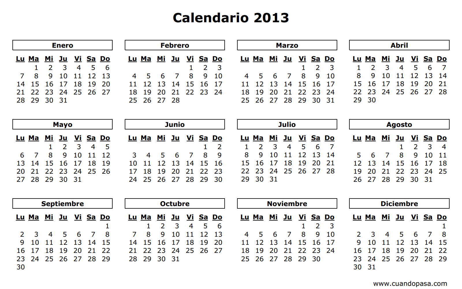 Calendarios 2013 para imprimir | Wallpapers - Fondos de Pantalla ...